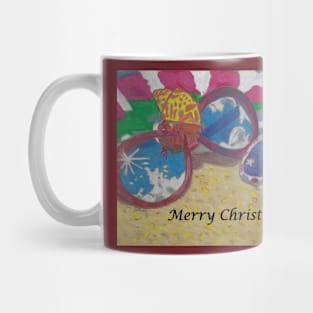 At the Beach Christmas Sunglasses Lying on the Sand with a Hermit Crab and Beach Towel with Text Mug